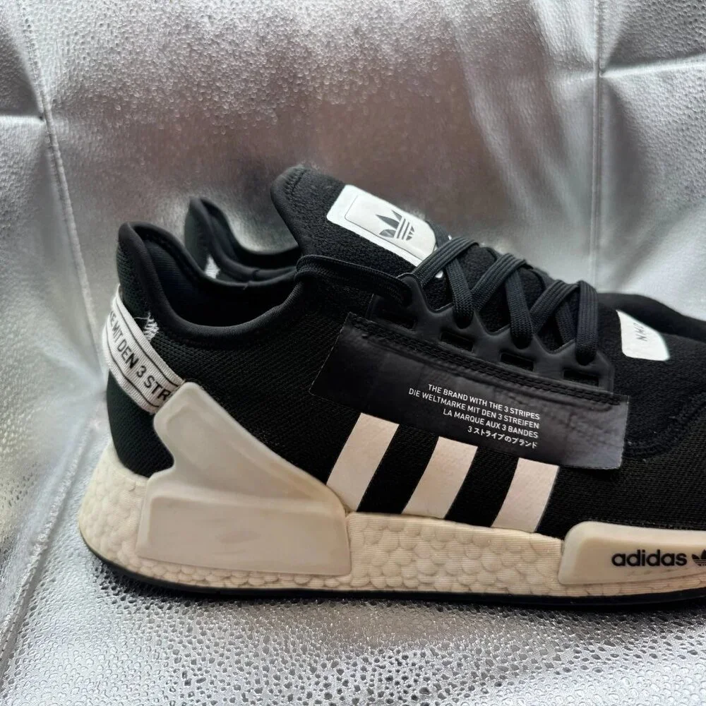 Size 13 Adidas Originals NMD_R1.V2 Mens Black White Athletic Running Shoe GX6367